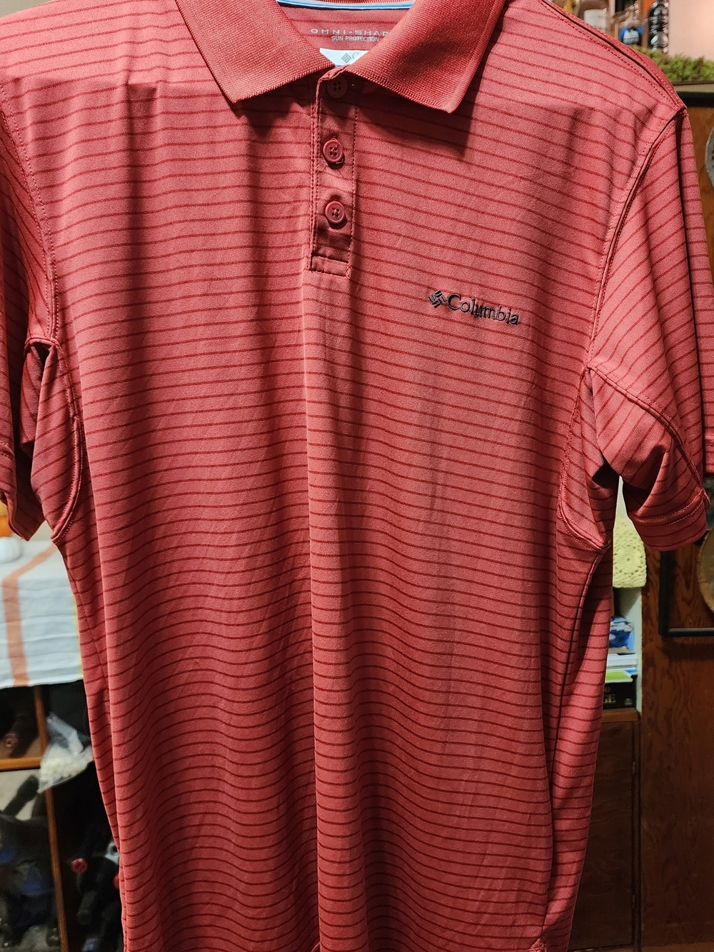 Columbia Men's Coral Red Horizontal Stripe Polo Sz Med